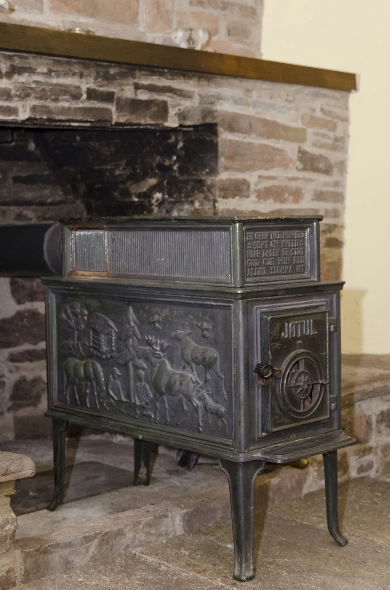 Wood-burning stove in the bunkhouse lounge